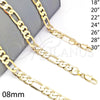 Gargantilla Basica 5.222.011.22 Oro Laminado, Diseño de Figaro, Pulido, Tono Dorado (200 Gauge, 08 MM Thickness, 22 Inches Length)