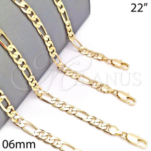 Gargantilla Basica 5.222.013.22 Oro Laminado, Diseño de Figaro, Pulido, Tono Dorado (160 Gauge, 06 MM Thickness, 22 Inches Length)