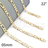 Gargantilla Basica 5.222.014.22 Oro Laminado, Diseño de Figaro, Pulido, Tono Dorado (140 Gauge, Thickness, 22 Inches Length)
