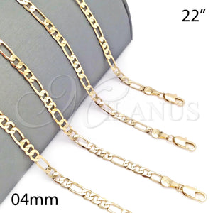 Gargantilla Basica 5.222.015.22 Oro Laminado, Diseño de Figaro, Pulido, Tono Dorado (120 Gauge, 04 MM Thickness, 22 Inches Length)