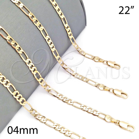 Gargantilla Basica 5.222.015.22 Oro Laminado, Diseño de Figaro, Pulido, Tono Dorado (120 Gauge, 04 MM Thickness, 22 Inches Length)