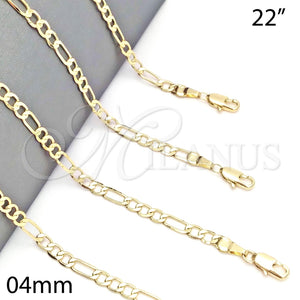 Gargantilla Basica 5.222.016.22 Oro Laminado, Diseño de Figaro, Pulido, Tono Dorado (100 Gauge, 04 MM Thickness, 22 Inches Length)