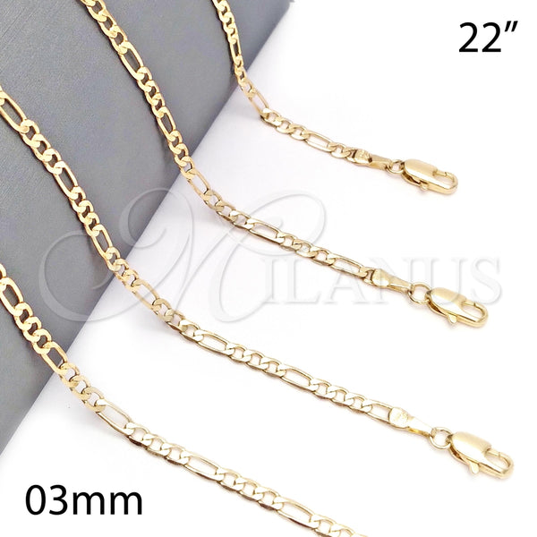 Gargantilla Basica 5.222.017.22 Oro Laminado, Diseño de Figaro, Pulido, Tono Dorado (0.80 Gauge, 03 MM Thickness, 22 Inches Length)