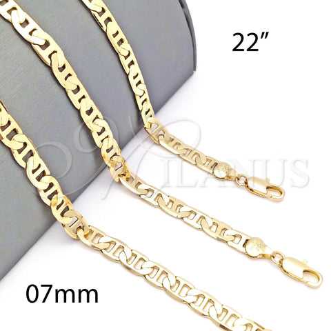Gargantilla Basica 5.222.023.22 Oro Laminado, Diseño de Mariner, Pulido, Tono Dorado (150 Gauge, 07 MM Thickness, 22 Inches Length)