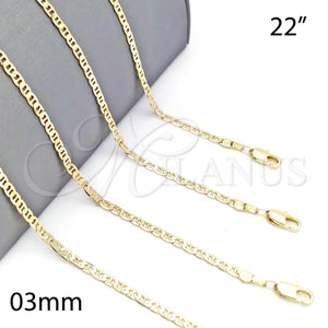 Gargantilla Basica 5.222.027.22 Oro Laminado, Diseño de Mariner, Pulido, Tono Dorado (0.60 Gauge, 03 MM Thickness, 22 Inches Length)