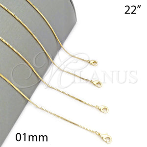 Gargantilla Basica 5.222.040.22 Oro Laminado, Diseño de Box, Pulido, Tono Dorado (01 MM Thickness, 22 Inches Length)