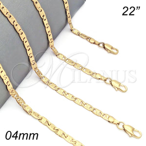 Gargantilla Basica 5.223.014.22 Oro Laminado, Diseño de Pave Mariner, Diamantado, Tono Dorado (100 Gauge, 04 MM Thickness, 22 Inches Length)