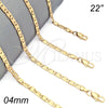 Gargantilla Basica 5.223.014.22 Oro Laminado, Diseño de Pave Mariner, Diamantado, Tono Dorado (100 Gauge, 04 MM Thickness, 22 Inches Length)