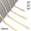 Gargantilla Basica 5.223.014.22 Oro Laminado, Diseño de Pave Mariner, Diamantado, Tono Dorado (100 Gauge, 04 MM Thickness, 22 Inches Length)