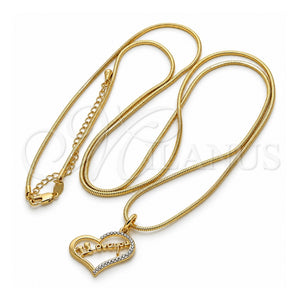Collares con Dije 04.63.0208 Oro Laminado, Diseño de Corazón y Cola de Raton, con Cristal Blanca, Pulido, Tono Dorado (Grosor 02 MM, 38 Pulgadas de Largo)