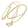 Collares con Dije 04.63.0208 Oro Laminado, Diseño de Corazón y Cola de Raton, con Blanca Cristal, Pulido, Tono Dorado (02 MM Thickness, 38 Inches Length)