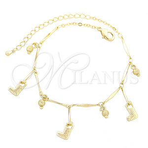 Tobillera de Dije 03.105.0035.10 Oro Laminado, Diseño de Zapato, Diamantado, Tono Dorado (10 MM Thickness, 10 Inches Length)