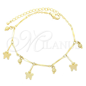 Tobillera de Dije 03.105.0029.10 Oro Laminado, Diseño de Mariposa, Pulido, Tono Dorado (06 MM Thickness, 10 Inches Length)