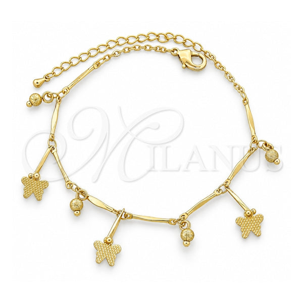 Tobillera de Dije 03.105.0029.10 Oro Laminado, Diseño de Mariposa, Pulido, Tono Dorado (Grosor 06 MM, 10 Pulgadas de Largo)