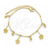 Tobillera de Dije 03.105.0029.10 Oro Laminado, Diseño de Mariposa, Pulido, Tono Dorado (Grosor 06 MM, 10 Pulgadas de Largo)