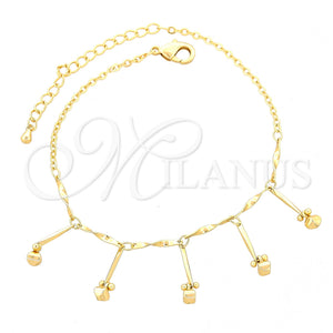 Tobillera de Dije 03.105.0048.10 Oro Laminado, Diseño de Bola y Torcido, Pulido, Tono Dorado (03 MM Thickness, 10 Inches Length)