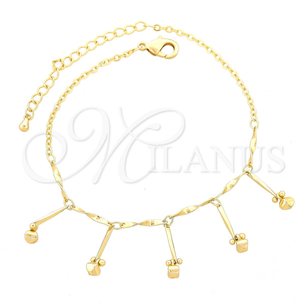 Tobillera de Dije 03.105.0048.10 Oro Laminado, Diseño de Bola y Torcido, Pulido, Tono Dorado (03 MM Thickness, 10 Inches Length)