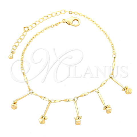 Tobillera de Dije 03.105.0048.10 Oro Laminado, Diseño de Bola y Torcido, Pulido, Tono Dorado (03 MM Thickness, 10 Inches Length)