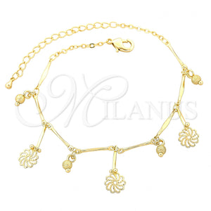 Tobillera de Dije 03.105.0032.10 Oro Laminado, Diseño de Flor y Torcido, Pulido, Tono Dorado (09 MM Thickness, 10 Inches Length)