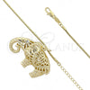 Collares con Dije 04.63.0205 Oro Laminado, Diseño de Elefante, con Cristal Blanca, Pulido, Tono Dorado (Grosor 02 MM, 38 Pulgadas de Largo)