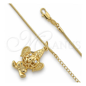 Collares con Dije 04.63.0204 Oro Laminado, Diseño de Elefante y Cola de Raton, con Cristal Blanca, Pulido, Tono Dorado (Grosor 02 MM, 38 Pulgadas de Largo)