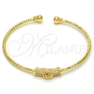 Aro Individual 07.193.0009 Oro Laminado, Diseño de Flor, con Blanca Micro Pave, Diamantado, Tono Dorado (03 MM Thickness, One size fits all)