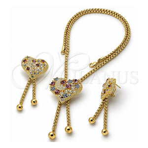 Collar y Dije 06.59.0091.1 Oro Laminado, Diseño de Corazón y Luna, con Cristal Multicolor, Pulido, Tono Dorado