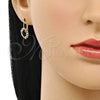 Arete Gancho Frances 02.122.0082.1 Oro Laminado, Diseño de Oja, con Negro and Blanca Cristal, Pulido, Tono Dorado