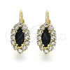 Arete Gancho Frances 02.122.0082.1 Oro Laminado, Diseño de Oja, con Negro and Blanca Cristal, Pulido, Tono Dorado