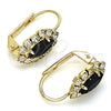Arete Gancho Frances 02.122.0082.1 Oro Laminado, Diseño de Oja, con Negro and Blanca Cristal, Pulido, Tono Dorado