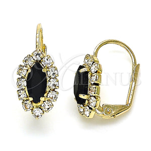 Arete Gancho Frances 02.122.0082.1 Oro Laminado, Diseño de Oja, con Negro and Blanca Cristal, Pulido, Tono Dorado