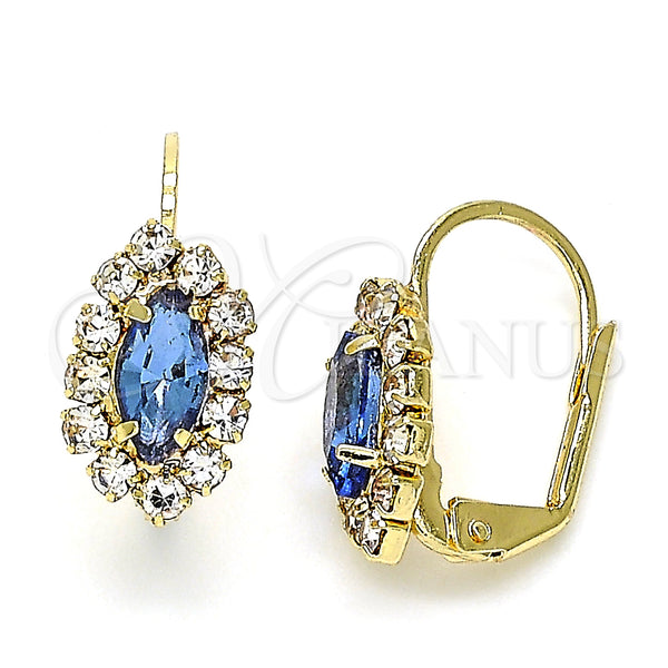 Arete Gancho Frances 02.122.0082.3 Oro Laminado, Diseño de Oja, con Zafiro Azul and Blanca Cristal, Pulido, Tono Dorado