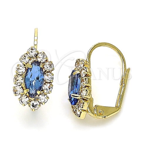 Arete Gancho Frances 02.122.0082.3 Oro Laminado, Diseño de Oja, con Zafiro Azul and Blanca Cristal, Pulido, Tono Dorado