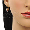 Arete Gancho Frances 02.122.0082.2 Oro Laminado, Diseño de Oja, con Granate and Blanca Cristal, Pulido, Tono Dorado