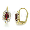 Arete Gancho Frances 02.122.0082.2 Oro Laminado, Diseño de Oja, con Granate and Blanca Cristal, Pulido, Tono Dorado