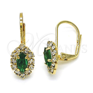Arete Gancho Frances 02.122.0082.4 Oro Laminado, Diseño de Oja, con Esmeralda and Blanca Cristal, Pulido, Tono Dorado