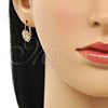 Arete Gancho Frances 02.122.0082 Oro Laminado, Diseño de Oja, con Blanca Cristal, Pulido, Tono Dorado