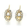 Arete Gancho Frances 02.122.0082 Oro Laminado, Diseño de Oja, con Blanca Cristal, Pulido, Tono Dorado