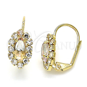 Arete Gancho Frances 02.122.0082 Oro Laminado, Diseño de Oja, con Blanca Cristal, Pulido, Tono Dorado