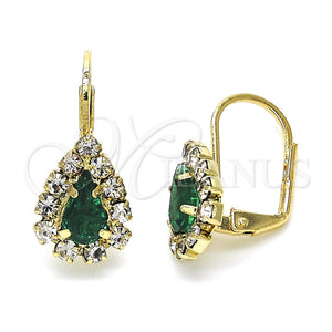 Arete Gancho Frances 5.125.012.2 Oro Laminado, Diseño de Gota, con Esmeralda and Blanca Cristal, Pulido, Tono Dorado