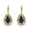 Arete Gancho Frances 5.125.012.1 Oro Laminado, Diseño de Gota, con Zafiro Azul and Blanca Cristal, Pulido, Tono Dorado