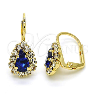 Arete Gancho Frances 5.125.012.1 Oro Laminado, Diseño de Gota, con Zafiro Azul and Blanca Cristal, Pulido, Tono Dorado