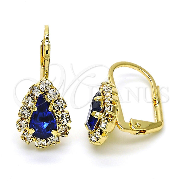 Arete Gancho Frances 5.125.012.1 Oro Laminado, Diseño de Gota, con Zafiro Azul and Blanca Cristal, Pulido, Tono Dorado