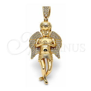 Dije Religioso 05.199.0001 Oro Laminado, Diseño de Angel, con Micro Pave Blanca, Pulido, Tono Dorado