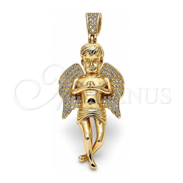Dije Religioso 05.199.0001 Oro Laminado, Diseño de Angel, con Micro Pave Blanca, Pulido, Tono Dorado