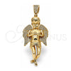 Dije Religioso 05.199.0001 Oro Laminado, Diseño de Angel, con Micro Pave Blanca, Pulido, Tono Dorado
