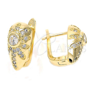 Argolla Huggie 02.155.0064 Oro Laminado, Diseño de Flor, con Blanca Cristal and Blanca Zirconia Cubica, Pulido, Tono Dorado