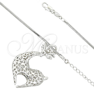 Collares con Dije 04.63.0207.1 Rodio Laminado, Diseño de Ciervo y Cola de Raton, con Cristal Blanca, Pulido, Rodinado (Grosor 02 MM, 38 Pulgadas de Largo)