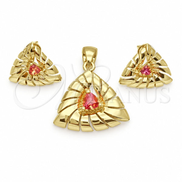 Juego de Arete y Dije de Adulto 10.59.0151.2 Oro Laminado, con Topacio Zirconia Cubica, Pulido, Tono Dorado