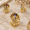 Juego de Arete y Dije de Adulto 10.59.0193.3 Oro Laminado, Diseño de Flor, con Cristal Amatista y Blanca, Pulido, Tono Dorado